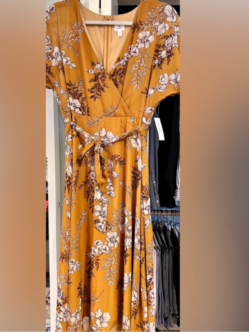 dressbarn Mustard Floral Wrap Dress